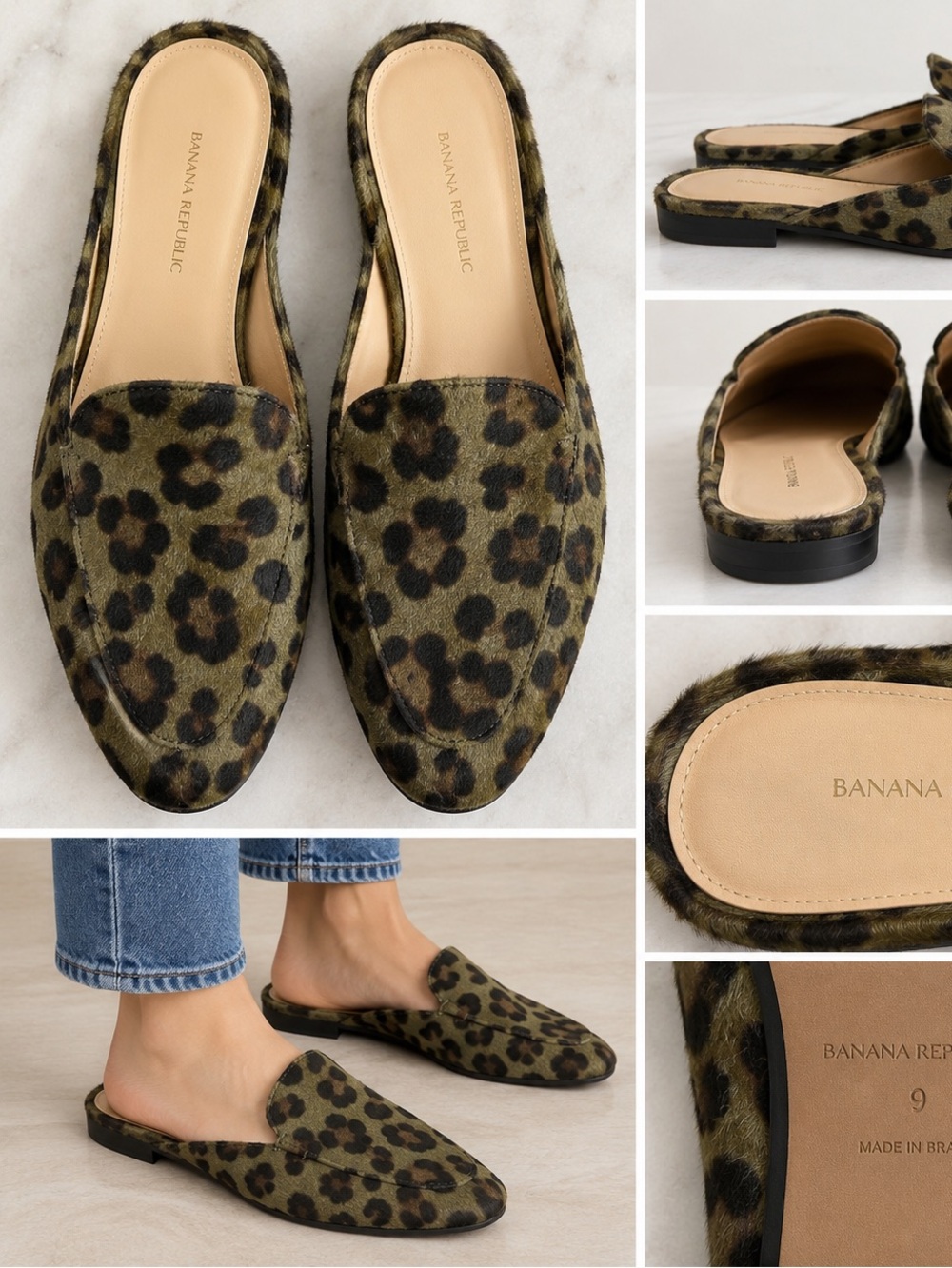 Banana Republic Leopard Print Mules Flats Women’s Size 9